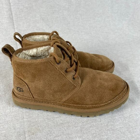 Ugg Womens Neumel Suede Lace Up Booties Size 6 Chestnut Sherpa Lined Chukka Warm - Picture 1 of 11